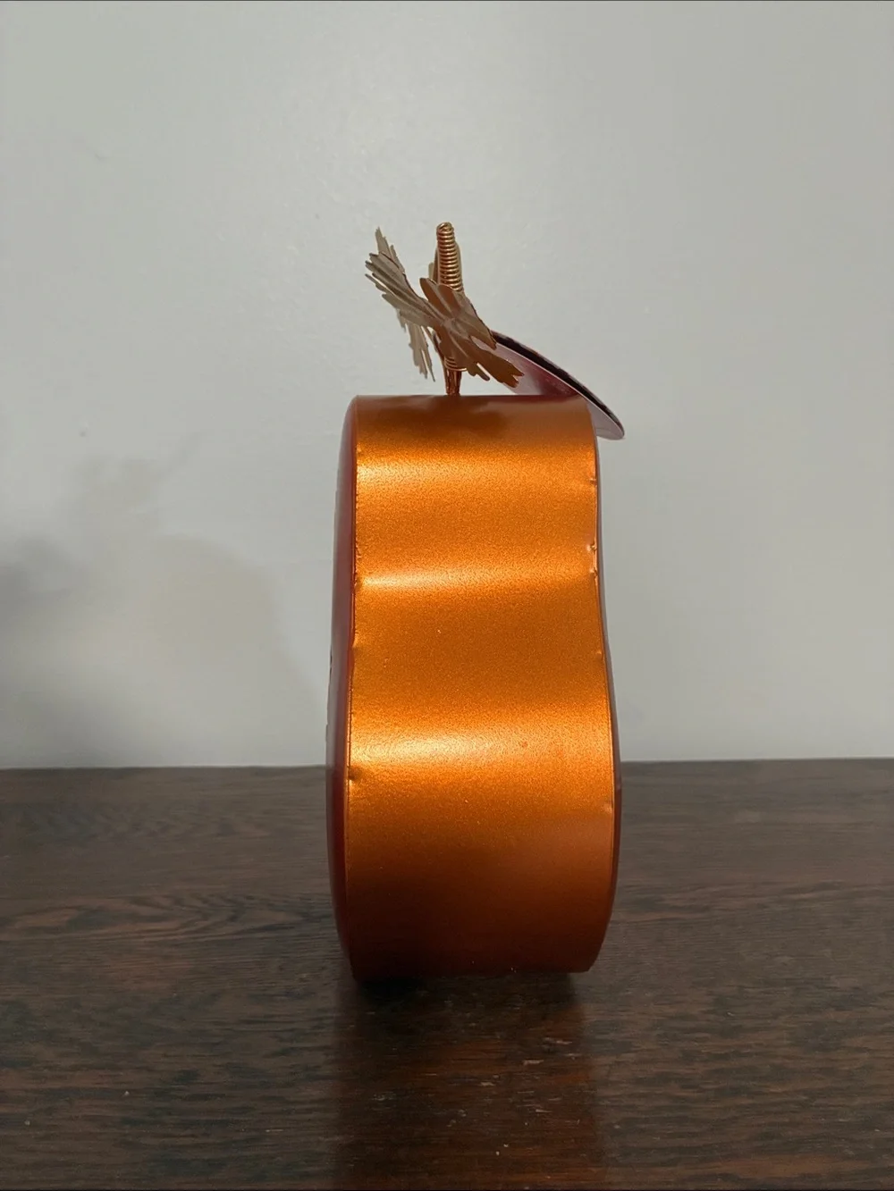NWT-LED Light Up- Give Thanks-Orange Metal Pumpkin Decoration w/ Metal Leaves 🍁